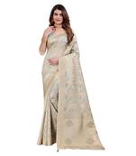 Beige woven organza saree with blouse