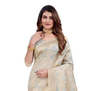 Beige woven organza saree with blouse 2