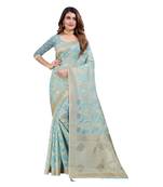 Sky blue woven organza saree with blouse