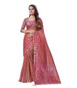 Maroon embroidered organza saree with blouse