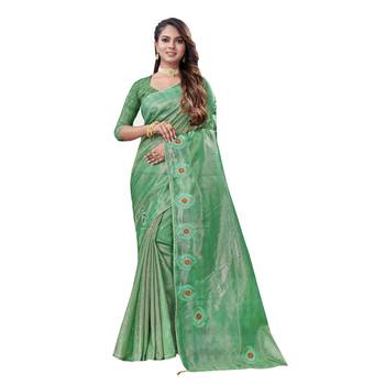 Green embroidered organza saree with blouse 1