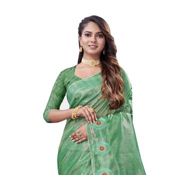 Green embroidered organza saree with blouse 2