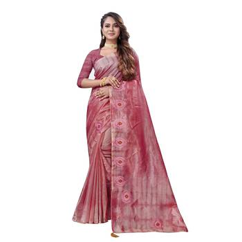 Light pink embroidered organza saree with blouse 1
