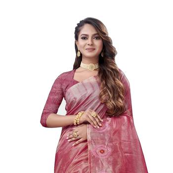 Light pink embroidered organza saree with blouse 2