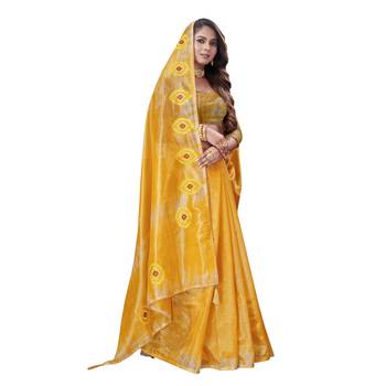 Yellow embroidered organza saree with blouse 1