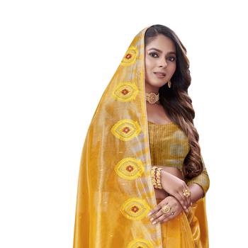 Yellow embroidered organza saree with blouse 2