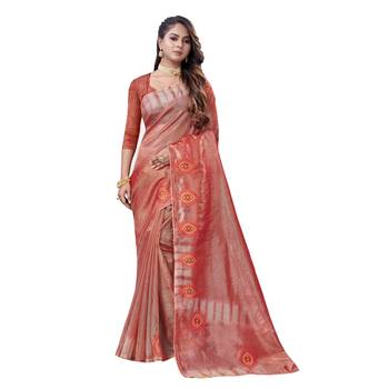 Orange embroidered organza saree with blouse 1