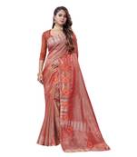 Orange embroidered organza saree with blouse