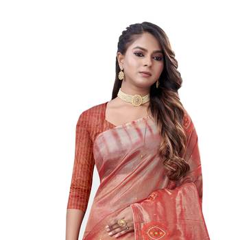 Orange embroidered organza saree with blouse 2