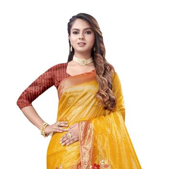 Yellow embroidered organza saree with blouse 2