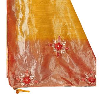 Yellow embroidered organza saree with blouse 3