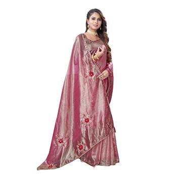Pink embroidered organza saree with blouse 1