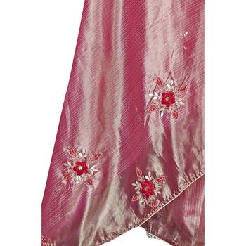 Pink embroidered organza saree with blouse 3