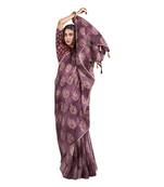 Purple printed cotton saree with blouse