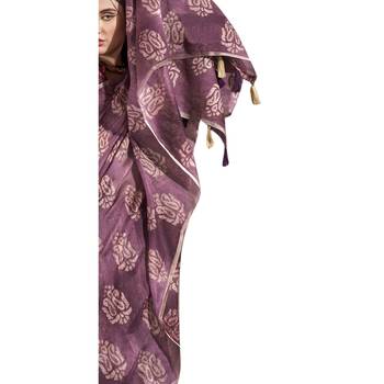 Purple printed cotton saree with blouse 3