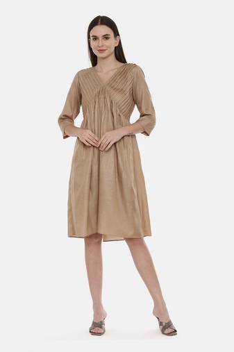 Brown Pleated Dress