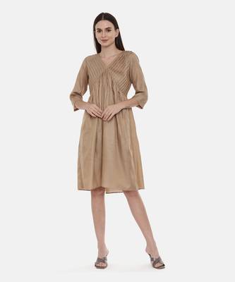 Brown Pleated Dress 1