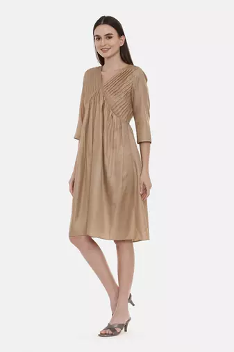 Brown Pleated Dress