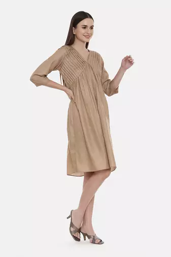 Brown Pleated Dress