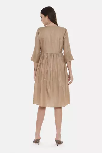 Brown Pleated Dress