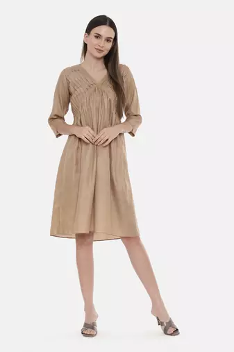 Brown Pleated Dress