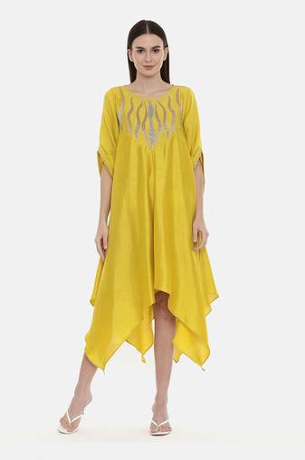 Yellow Embroidered Silk Dress