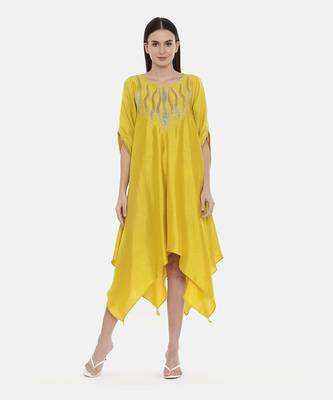 Yellow Embroidered Silk Dress 1