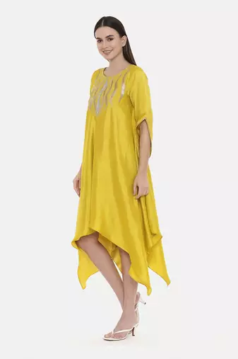 Yellow Embroidered Silk Dress