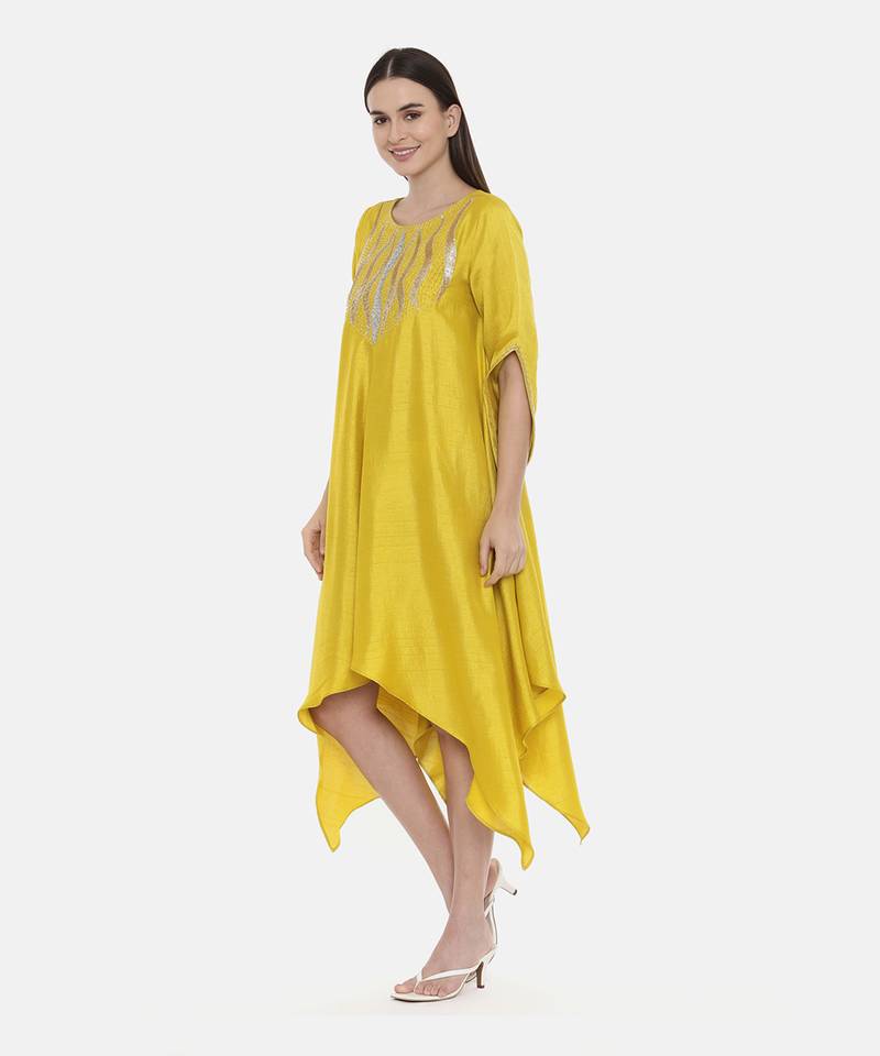 Yellow Embroidered Silk Dress