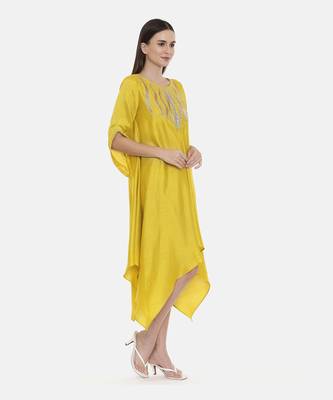 Yellow Embroidered Silk Dress 3