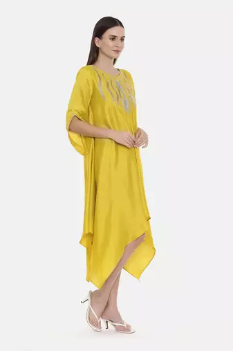Yellow Embroidered Silk Dress