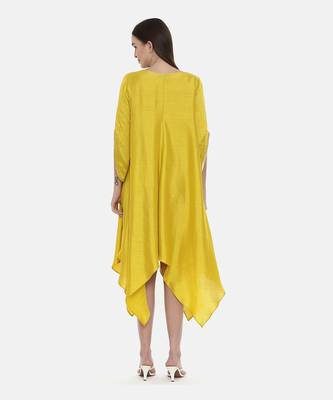Yellow Embroidered Silk Dress 4