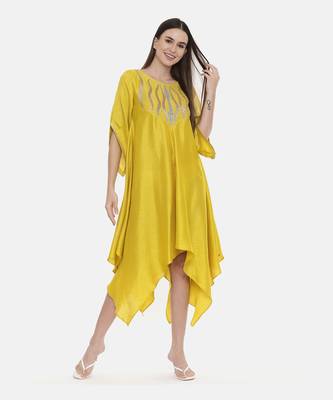 Yellow Embroidered Silk Dress 5