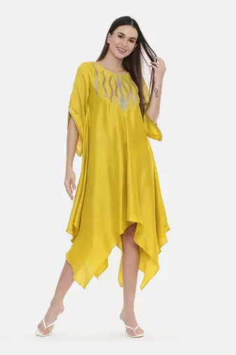 Yellow Embroidered Silk Dress