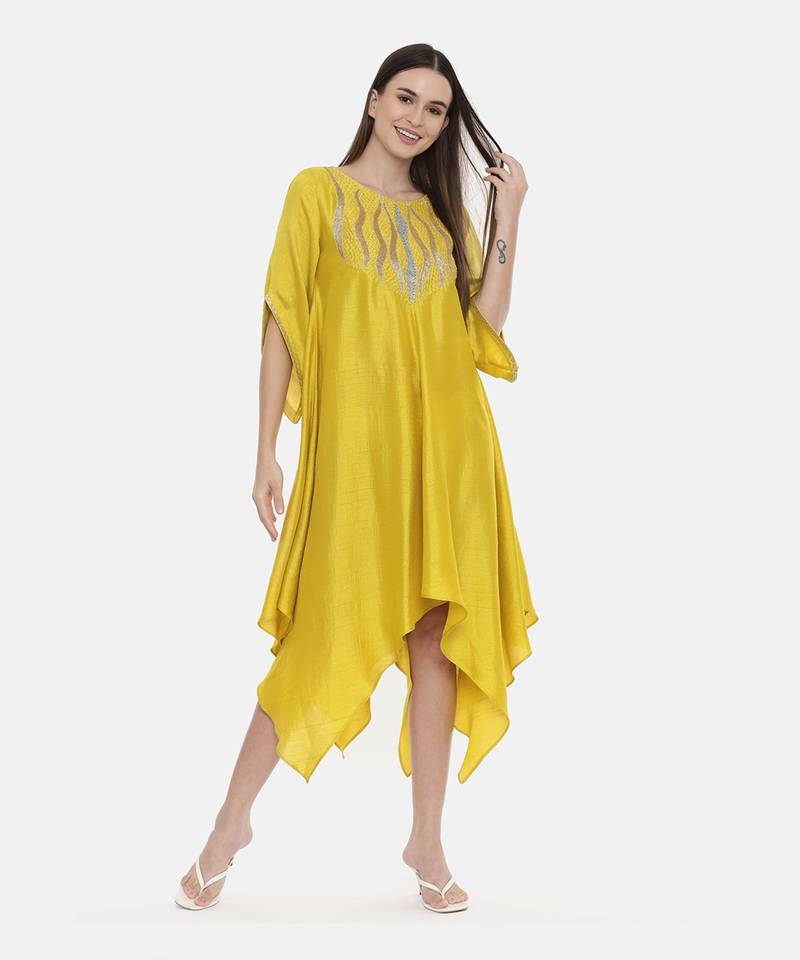 Yellow Embroidered Silk Dress