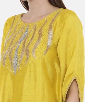 Yellow Embroidered Silk Dress 6