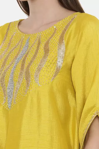 Yellow Embroidered Silk Dress