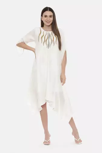 Ivory Embroidered Silk Dress