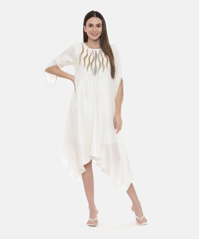 Ivory Embroidered Silk Dress