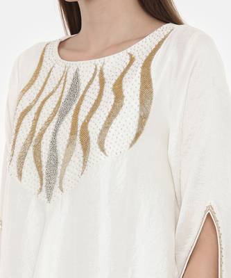 Ivory Embroidered Silk Dress 4