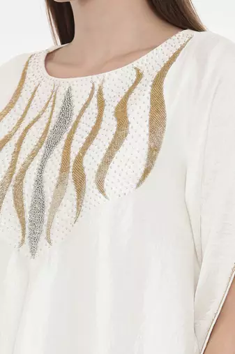 Ivory Embroidered Silk Dress