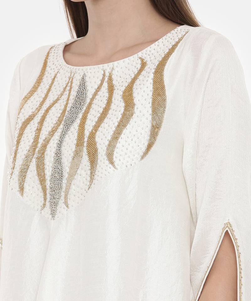 Ivory Embroidered Silk Dress