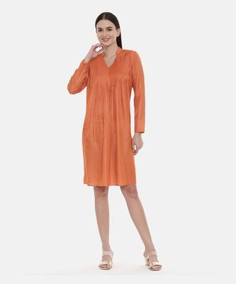 Orange Pleated / Pintuck Dress 1