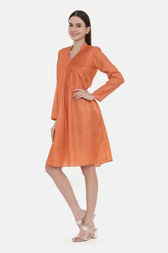Orange Pleated / Pintuck Dress