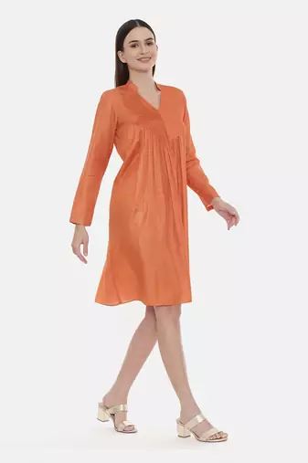 Orange Pleated / Pintuck Dress
