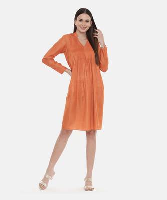 Orange Pleated / Pintuck Dress 4