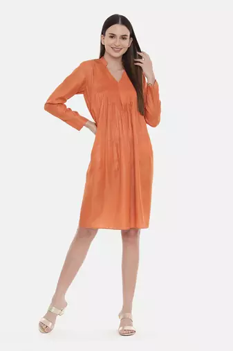 Orange Pleated / Pintuck Dress