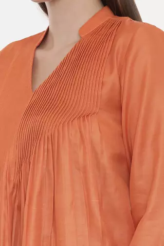 Orange Pleated / Pintuck Dress