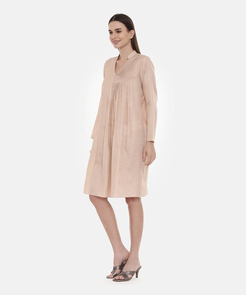 Cream Pleated/Pintuck Dress