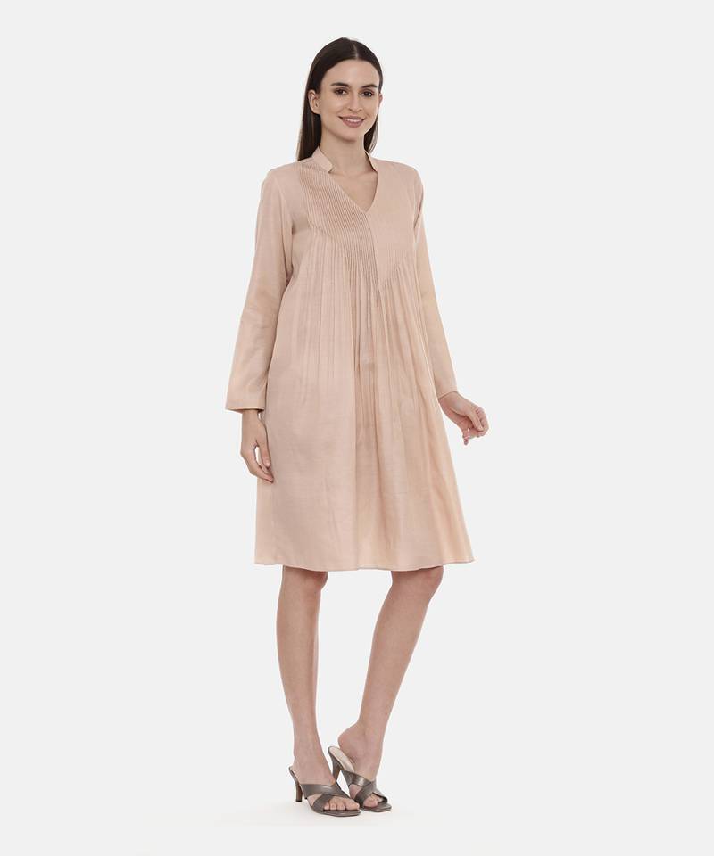 Cream Pleated/Pintuck Dress